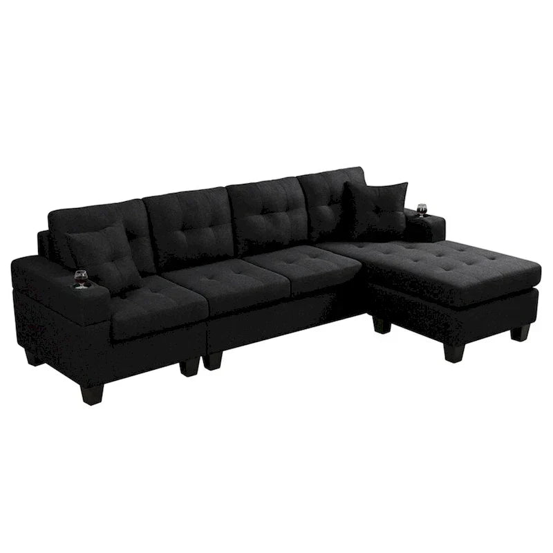 Sofá Seccional para Sala de Estar con Chaise Longue en Forma de L y portavasos