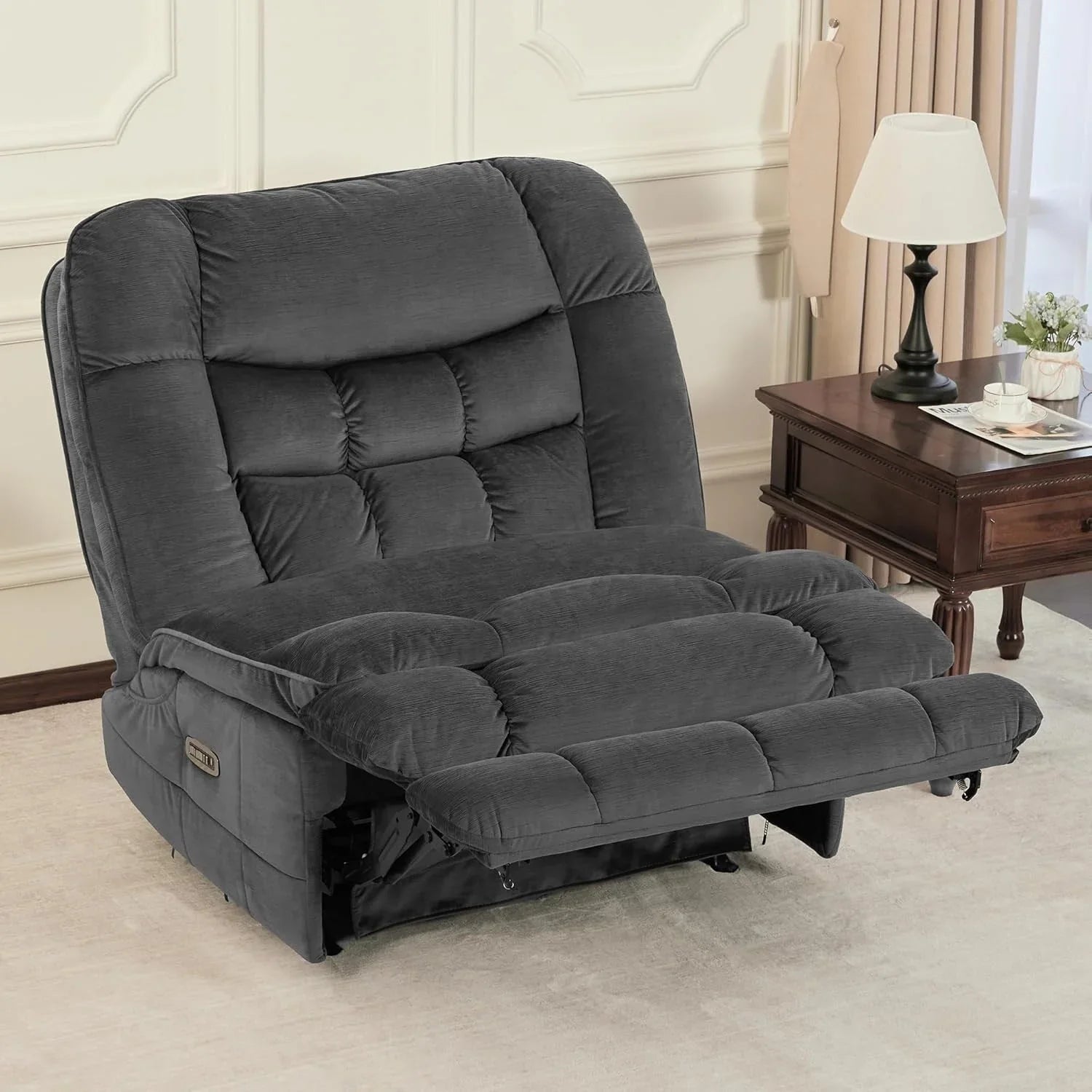 MCombo Sillón reclinable de balanceo eléctrico sin brazos con doble motor de gran tamaño, reclinable sin brazos, perfecto para sala de estar, tela PR607