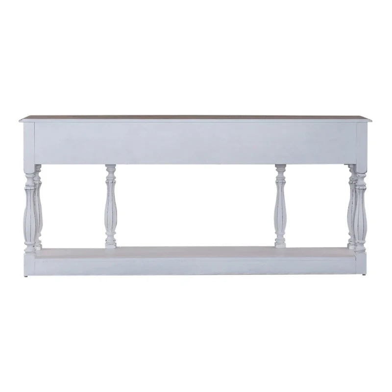 Mesa Consola para Recibidor de 72 Pulgadas en Blanco Antiguo y Madera Desgastada