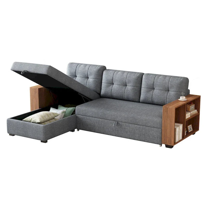 Sofá seccional convertible con cama extraíble y chaise longue con almacenaje oculto