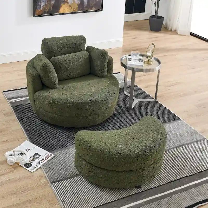 Sillón redondo giratorio grande con otomana de almacenamiento Moon