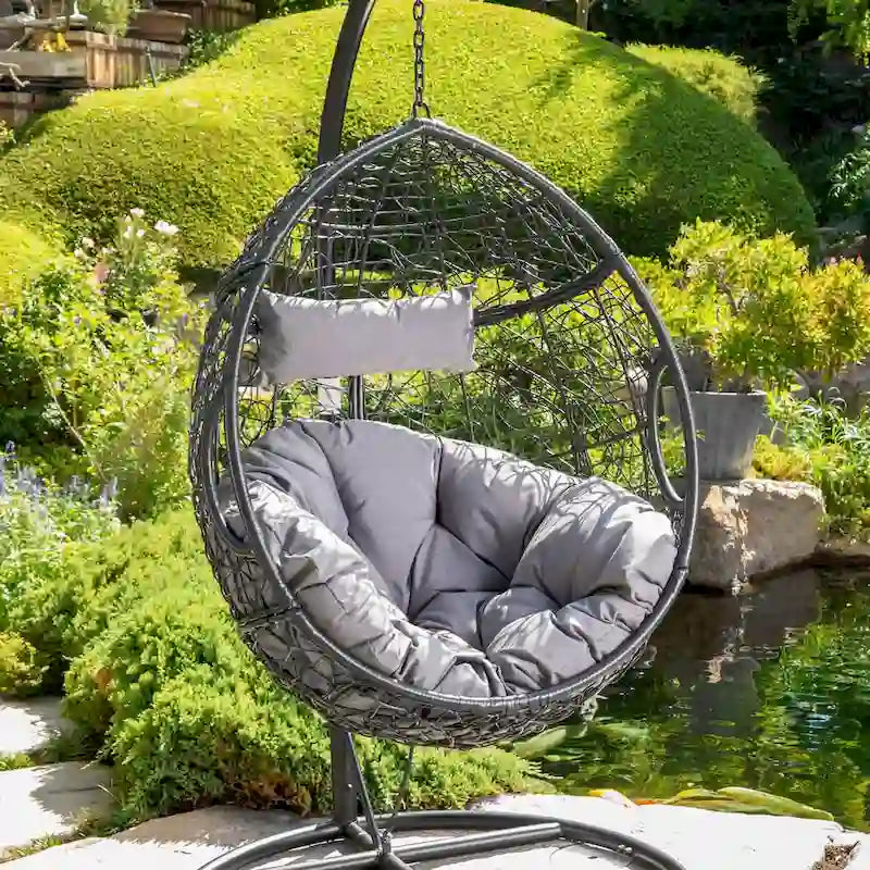 Sillón Colgante de Exterior de Mimbre Impermeable con Cojines, Asiento de Hamaca - Capacidad de 136 kg