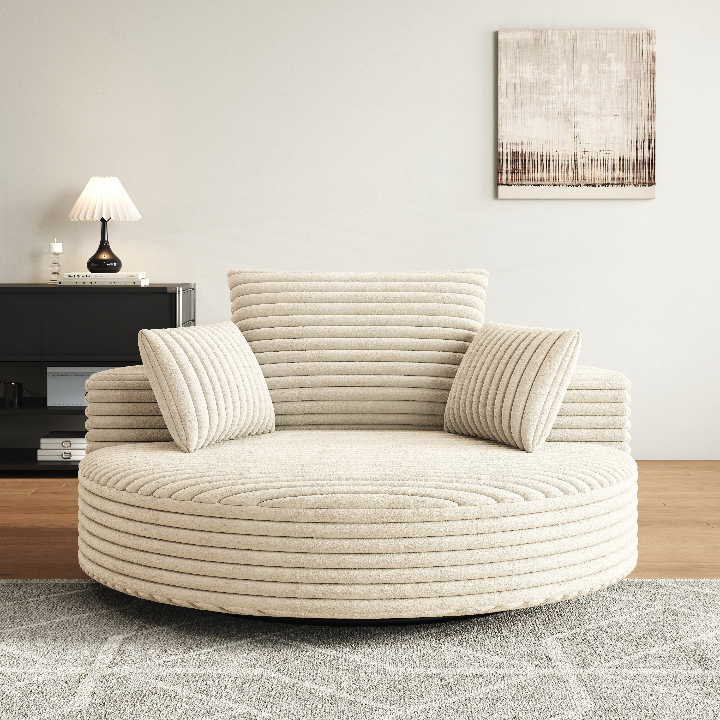 Sillón individual giratorio de chenilla, espuma y pana
