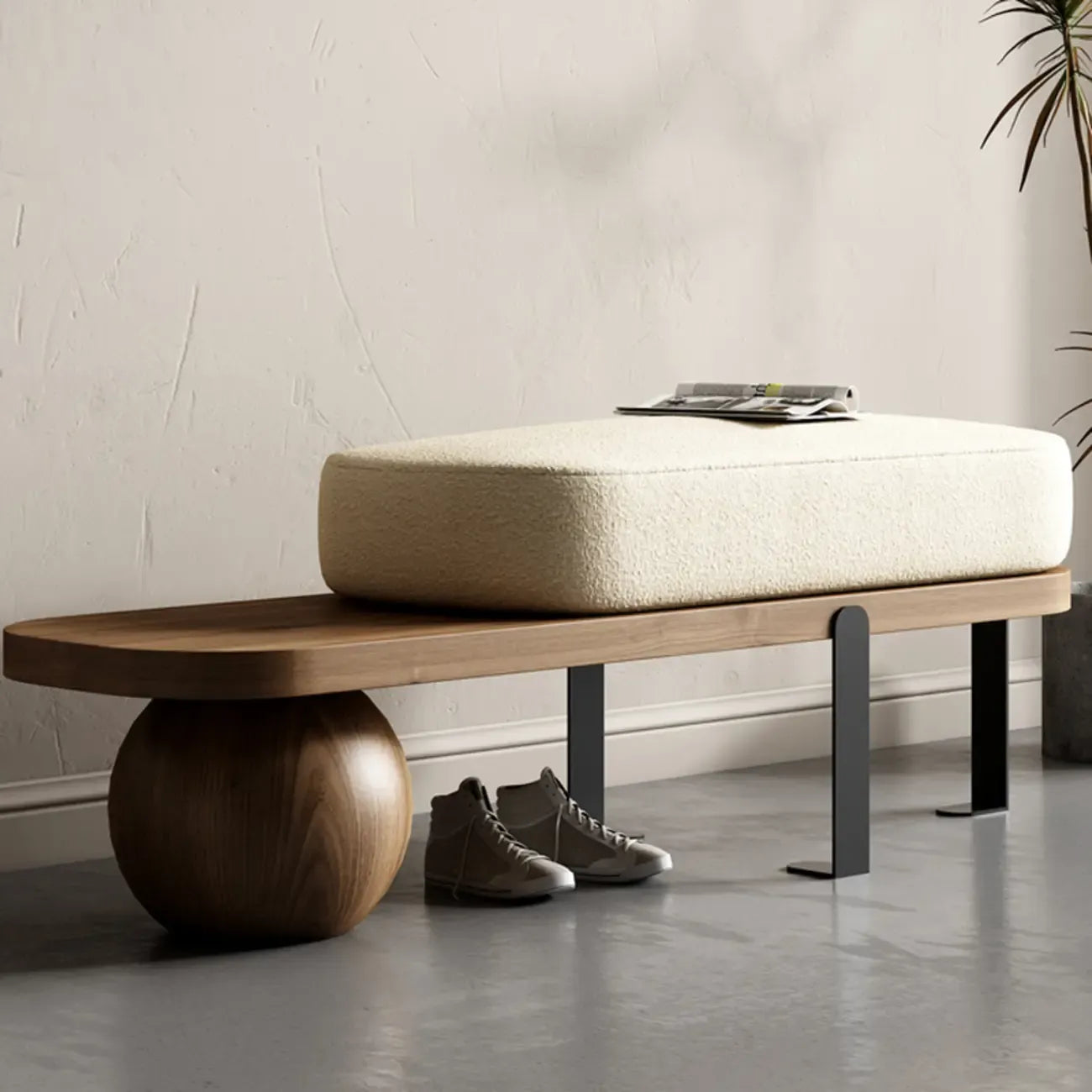 Banco bajo tapizado de madera moderna de color beige
