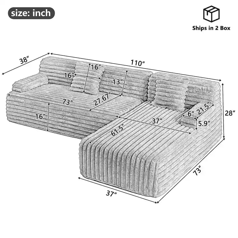 Sofá seccional Cloud, sofá moderno tapizado con 2 cojines, sofá de combinación libre, sofá seccional modular en forma de L