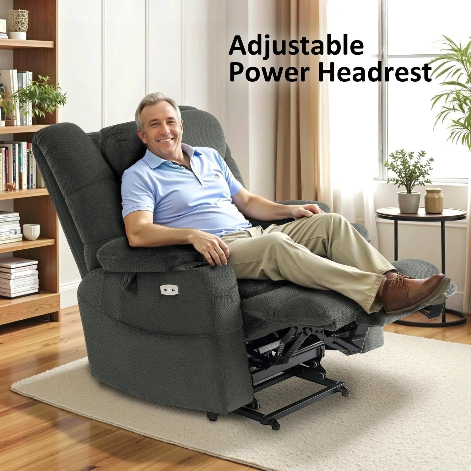 MCombo Sillón reclinable elevador eléctrico con motor dual ancho grande, masaje y doble calefacción para personas mayores altas y corpulentas, tela R7635