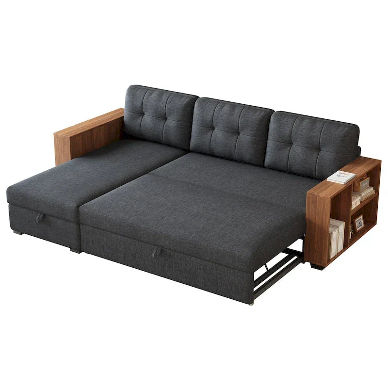 Sofá seccional convertible con cama extraíble y chaise longue con almacenaje oculto