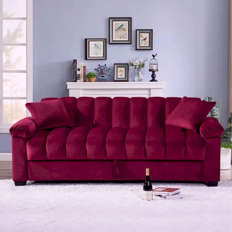 Sofá cama convertible de almacenamiento de terciopelo de 82.7" con 2 almohadas