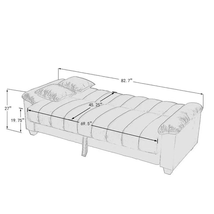 Sofá cama convertible de almacenamiento de terciopelo de 82.7" con 2 almohadas
