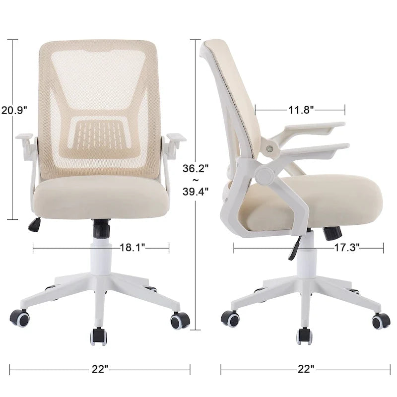 Silla de oficina Javlergo con respaldo medio giratorio y soporte lumbar, silla ergonómica de malla para ordenador con reposabrazos