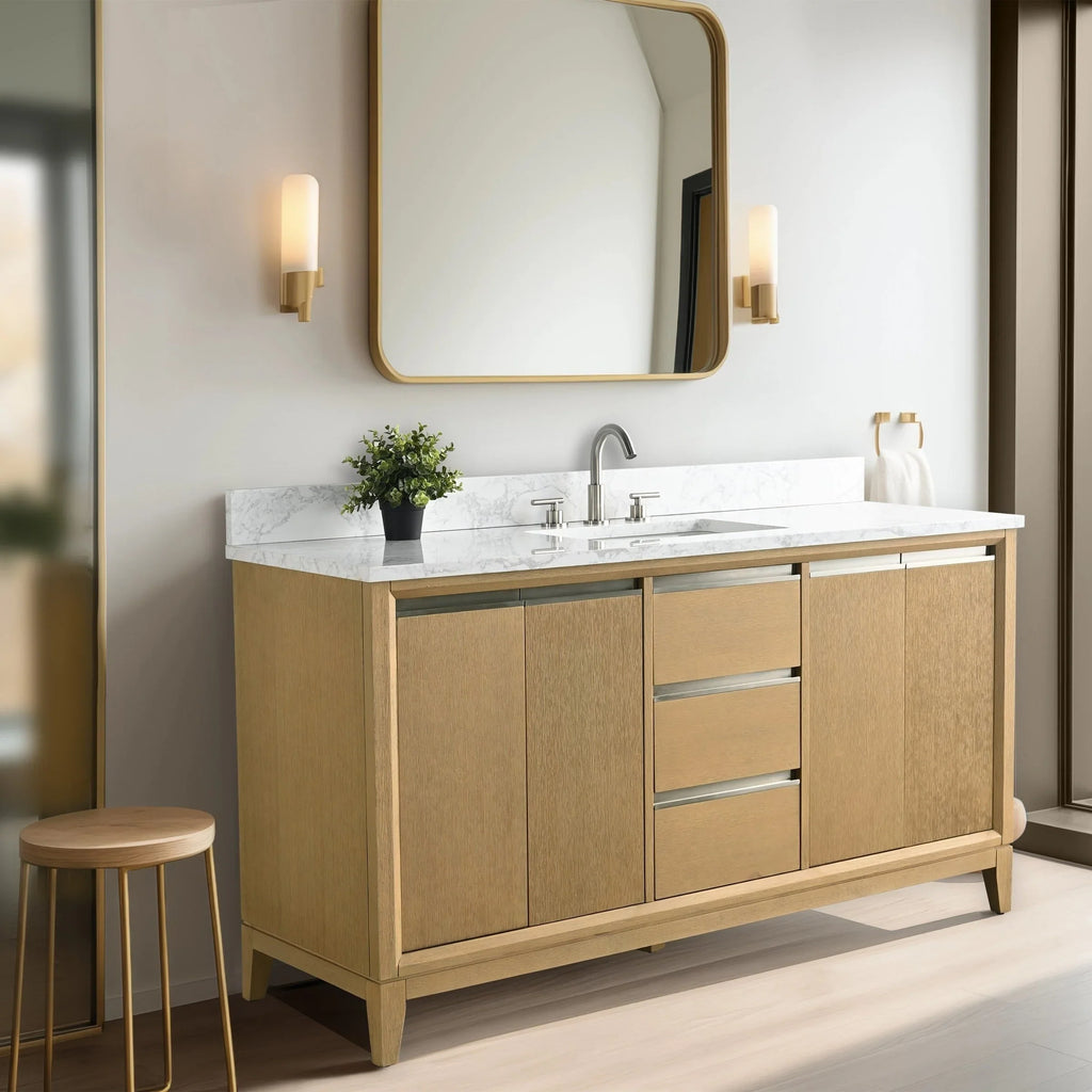 Mueble de baño Vanity Art con lavabo de cerámica y encimera de mármol de ingeniería