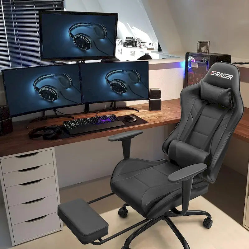Silla Gamer con Reposapiés - Silla de Escritorio Ergonómica