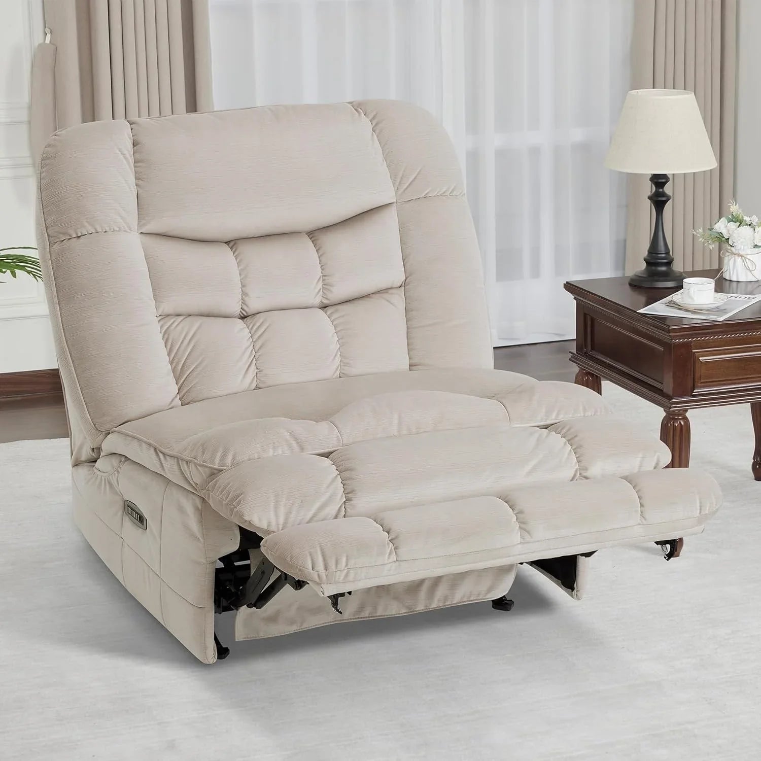MCombo Sillón reclinable de balanceo eléctrico sin brazos con doble motor de gran tamaño, reclinable sin brazos, perfecto para sala de estar, tela PR607