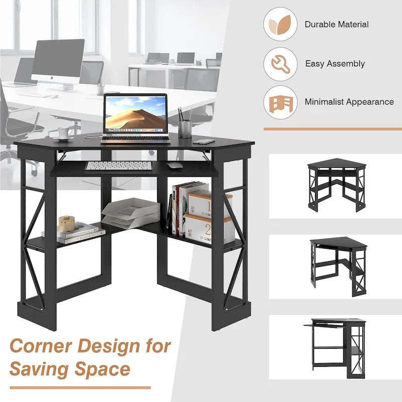 Escritorio de esquina, escritorio pequeño con enchufes, mesa de esquina para espacios pequeños, escritorio de computadora con puertos USB, escritorio triangular con almacenamiento
