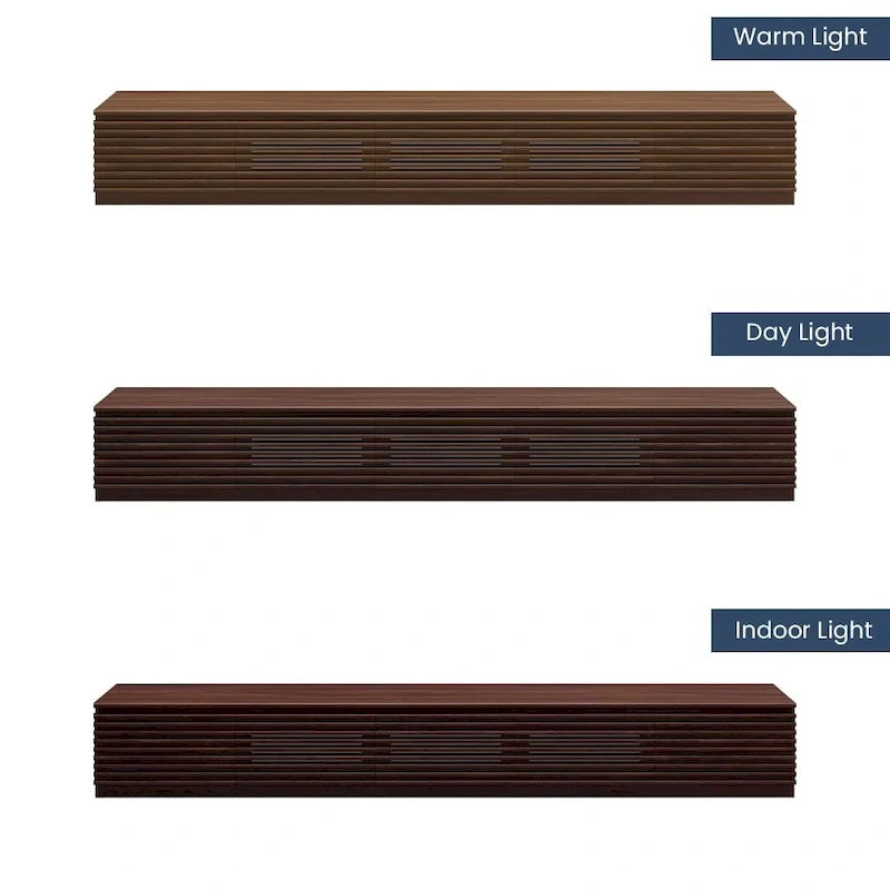 Mueble de TV Minimalista con CajonesMueble de TV de Madera Maciza con Armarios, Puerta Abatible, Chapa de Nogal, Completamente Ensamblado