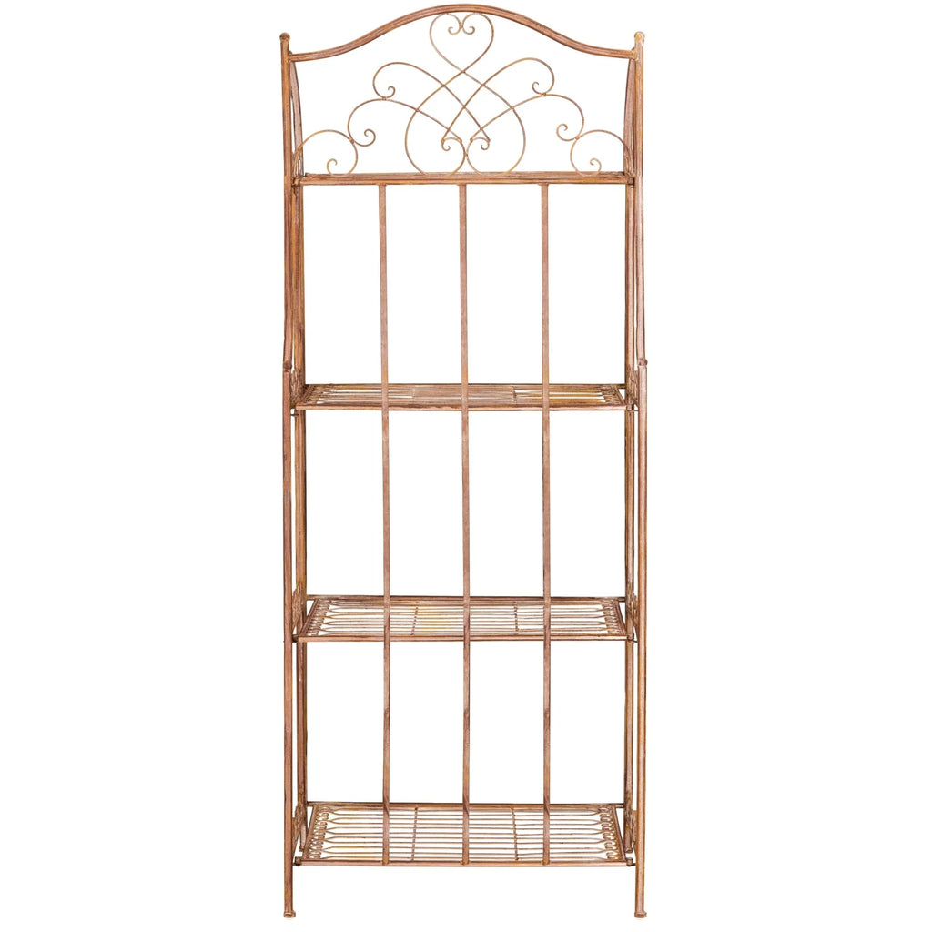 SAFAVIEH Bryn Estantería de panadero victoriana de hierro forjado de 4 niveles para exteriores - 25 pulg. An. x 15 pulg. Prof. x 63 pulg. Al. - 25 An. x 15 Prof. x 63 Al.