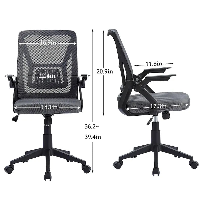 Silla de oficina Javlergo con respaldo medio giratorio y soporte lumbar, silla ergonómica de malla para ordenador con reposabrazos