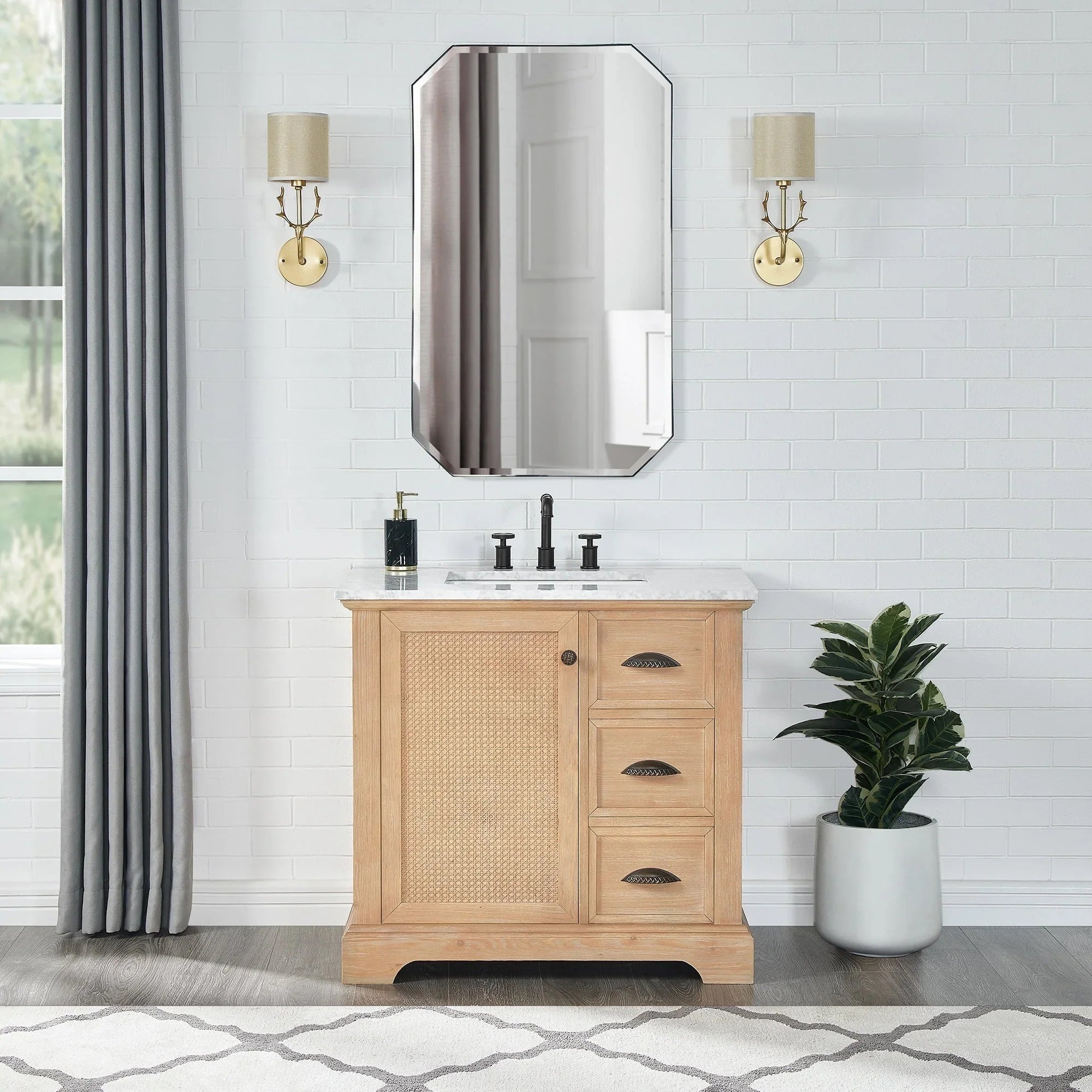 Mueble de baño Hervas con encimera de mármol natural sin espejo