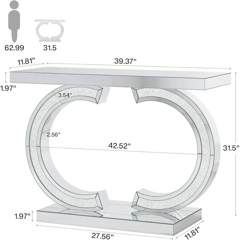 Mesa consola plateada, mesa de recibidor con espejo de 99 cm para la entrada