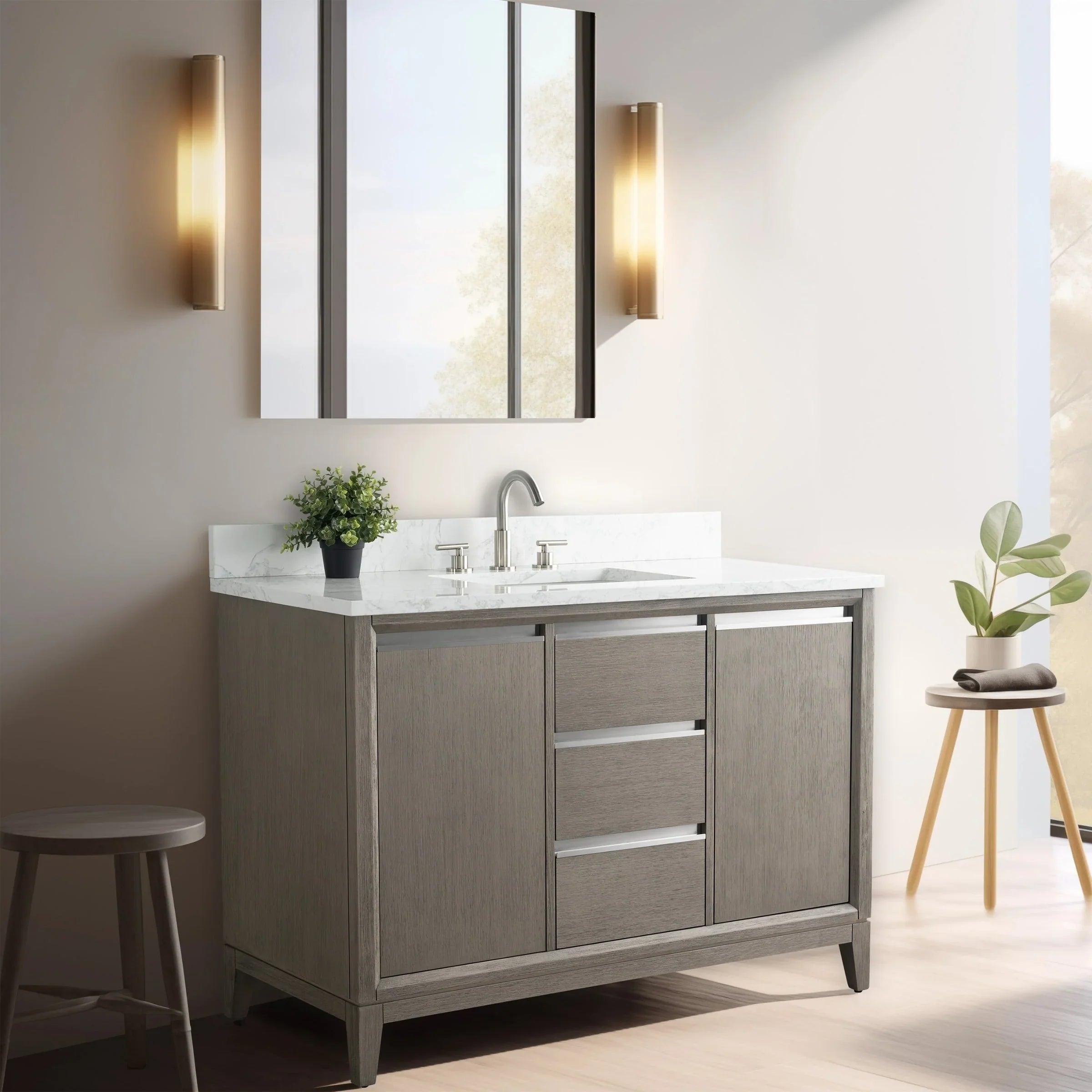 Mueble de baño Vanity Art con lavabo de cerámica y encimera de mármol de ingeniería