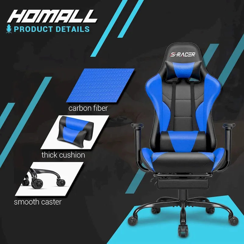 Silla Gamer con Reposapiés - Silla de Escritorio Ergonómica
