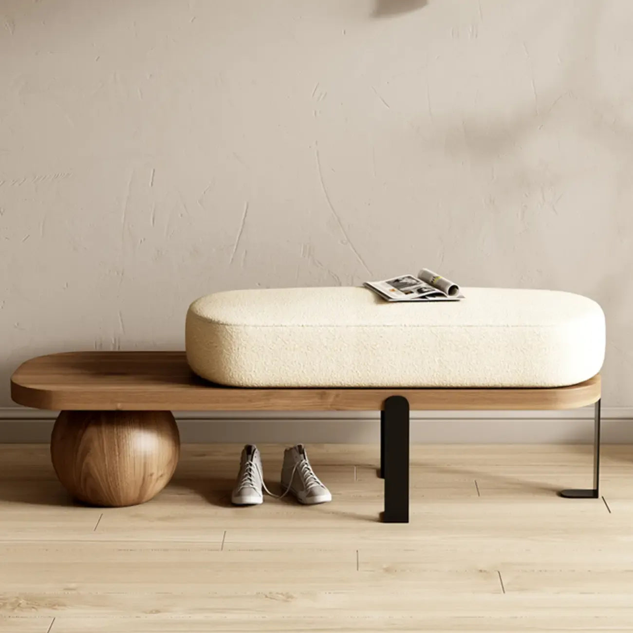 Banco bajo tapizado de madera moderna de color beige