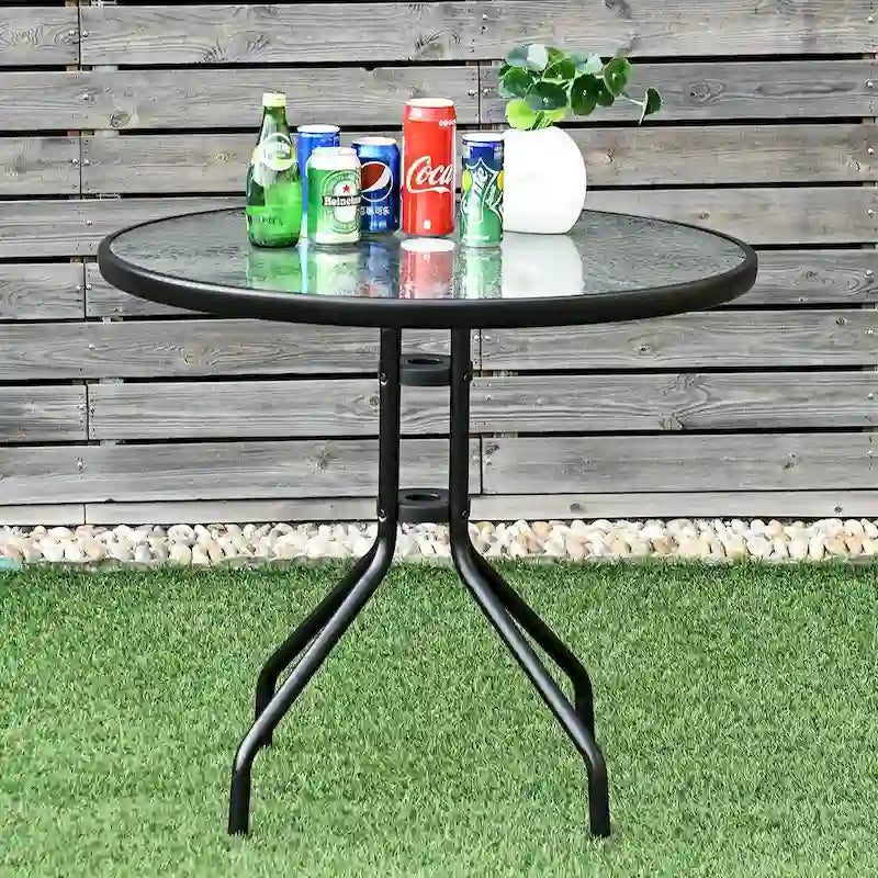 Mesa redonda de 32" para patio exterior Costway con cubierta de vidrio templado