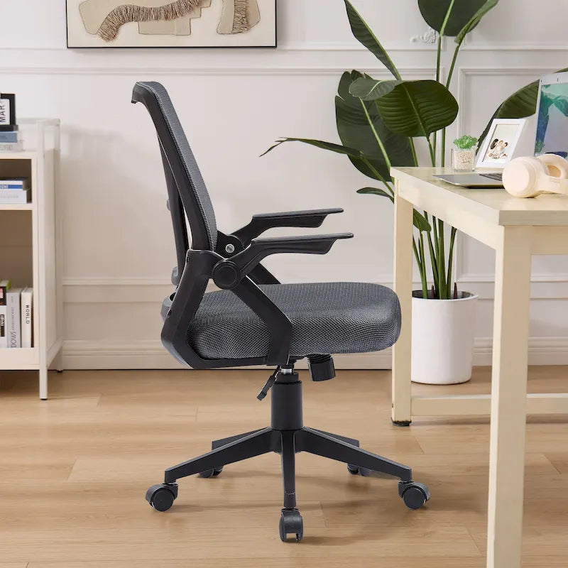 Silla de oficina Javlergo con respaldo medio giratorio y soporte lumbar, silla ergonómica de malla para ordenador con reposabrazos
