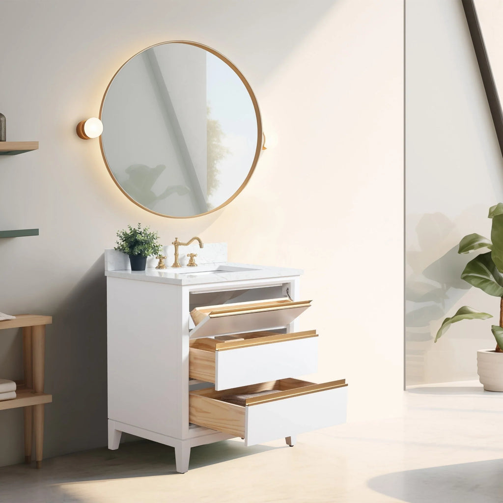 Mueble de baño Vanity Art con lavabo de cerámica y encimera de mármol de ingeniería