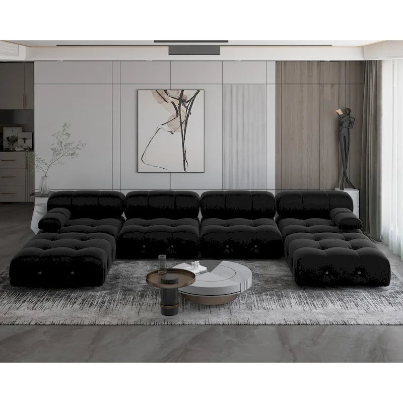 Sofá Seccional Modular Negro Tapizado en Terciopelo