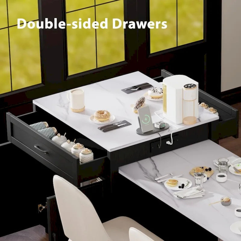 82.7 Isla de cocina de madera para 4-6 personas con mesa de comedor extensible y almacenamiento doble