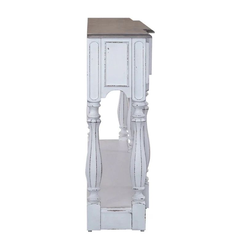 Mesa Consola para Recibidor de 72 Pulgadas en Blanco Antiguo y Madera Desgastada