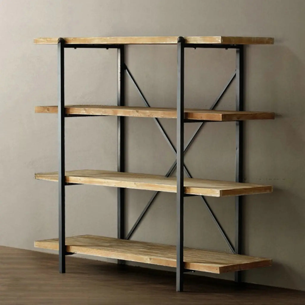 Estantería de pared industrial de madera y metal con 4 estantes