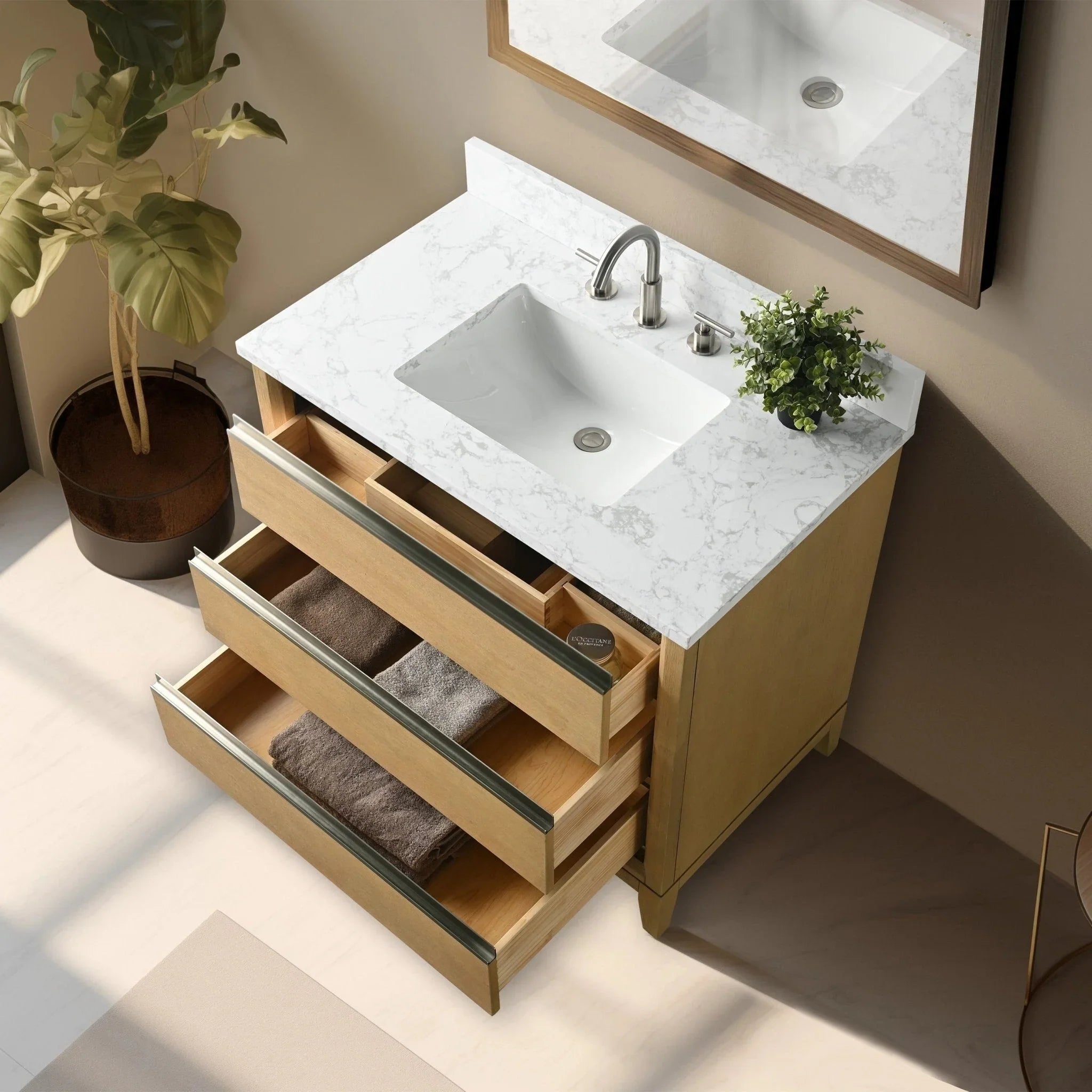 Mueble de baño Vanity Art con lavabo de cerámica y encimera de mármol de ingeniería