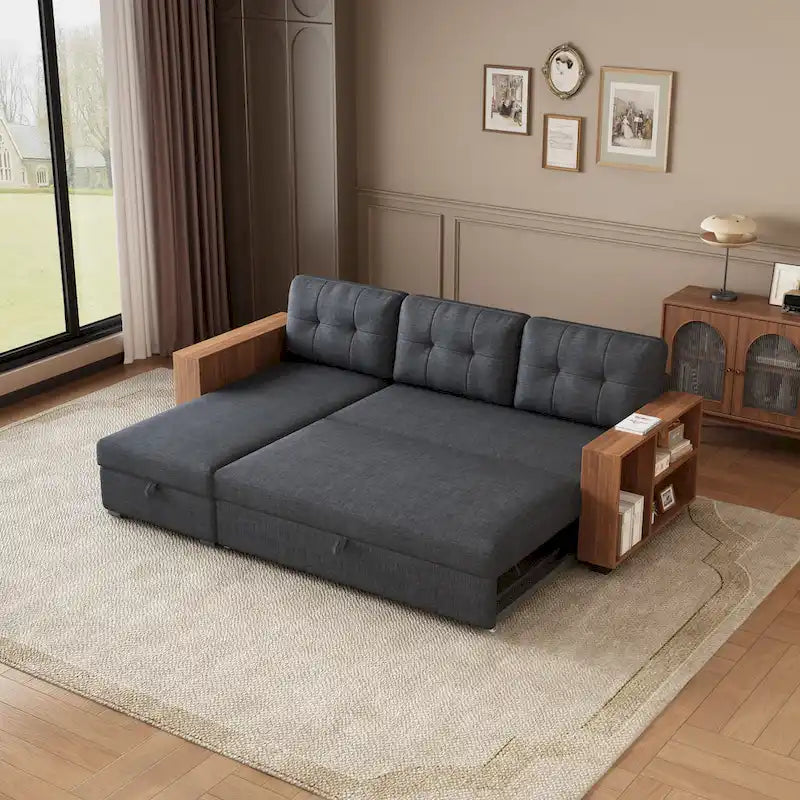 Sofá seccional convertible con cama extraíble y chaise longue con almacenaje oculto