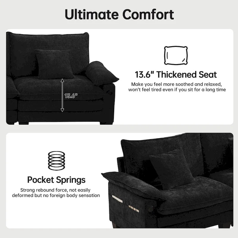 Sofá seccional modular, sofá seccional Cloud cómodo con otomana, sofá cama de asiento profundo para sala de estar