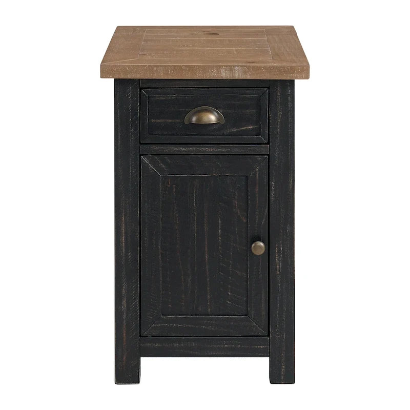 Mesa auxiliar Monterey de madera maciza con tomas de corriente ocultas