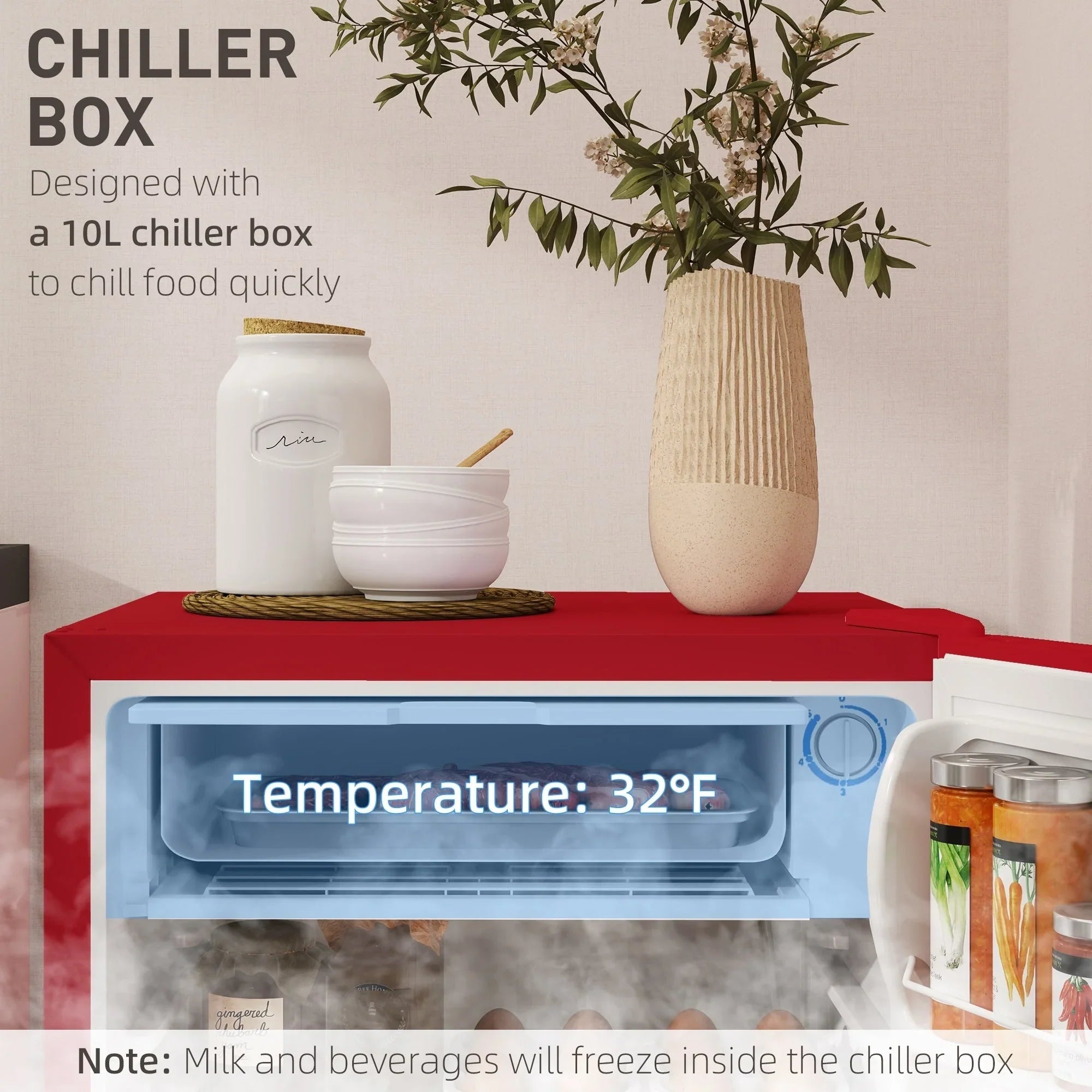 Mini Frigo da 3,2 Cu.Ft con Congelatore, Frigorifero Compatto a Porta Singola con Termostato Regolabile per Camera da Letto