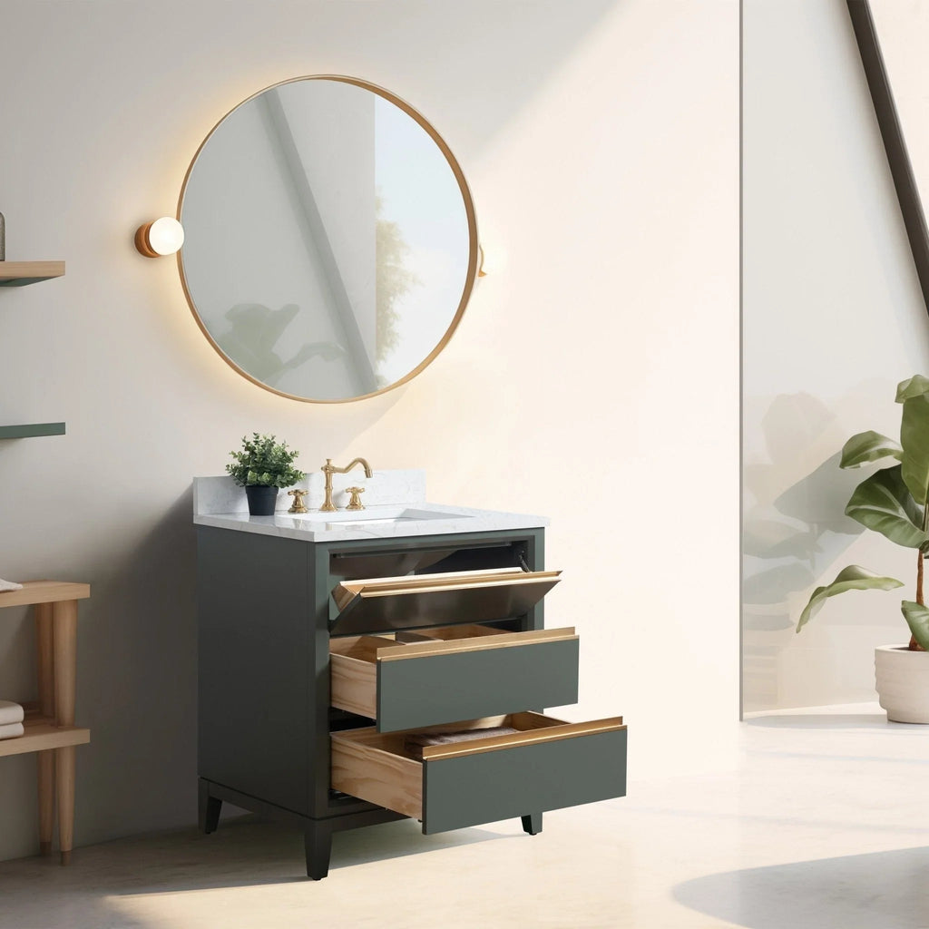 Mueble de baño Vanity Art con lavabo de cerámica y encimera de mármol de ingeniería
