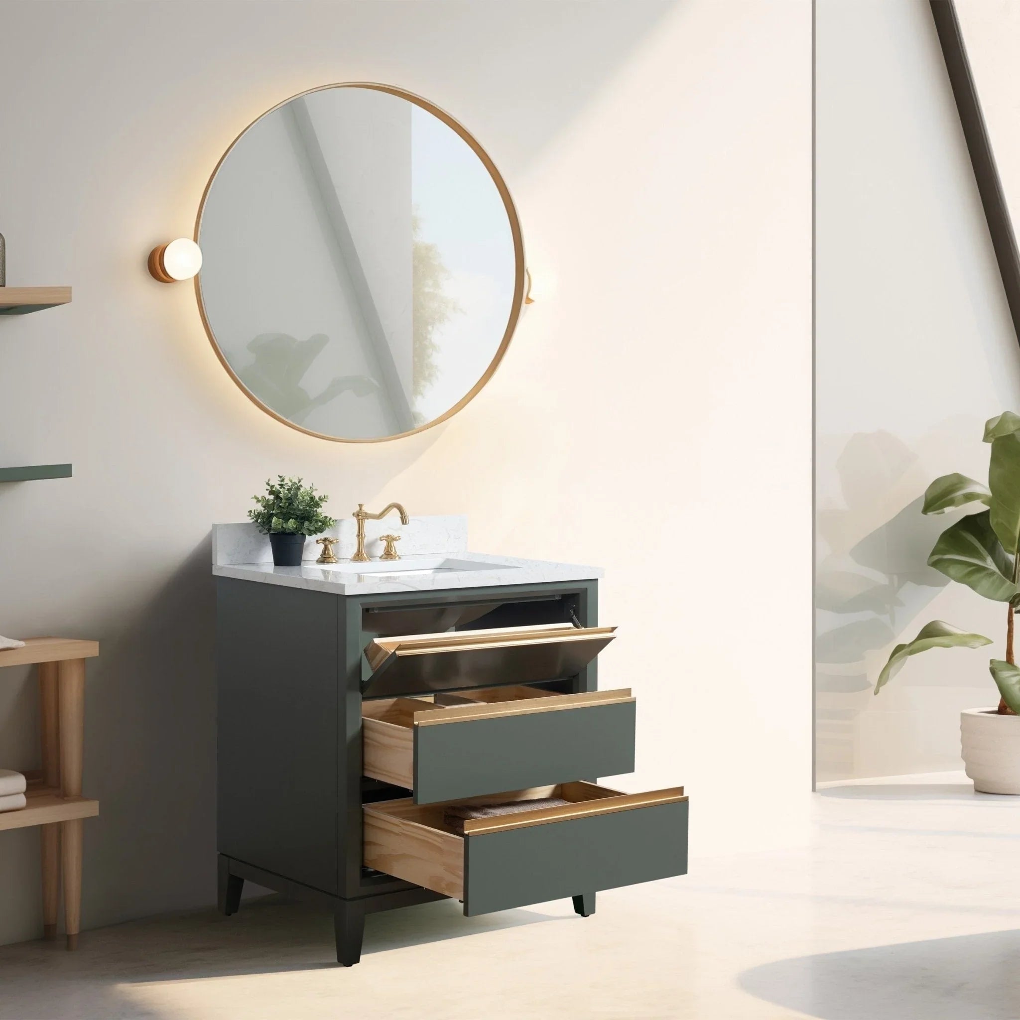 Mueble de baño Vanity Art con lavabo de cerámica y encimera de mármol de ingeniería