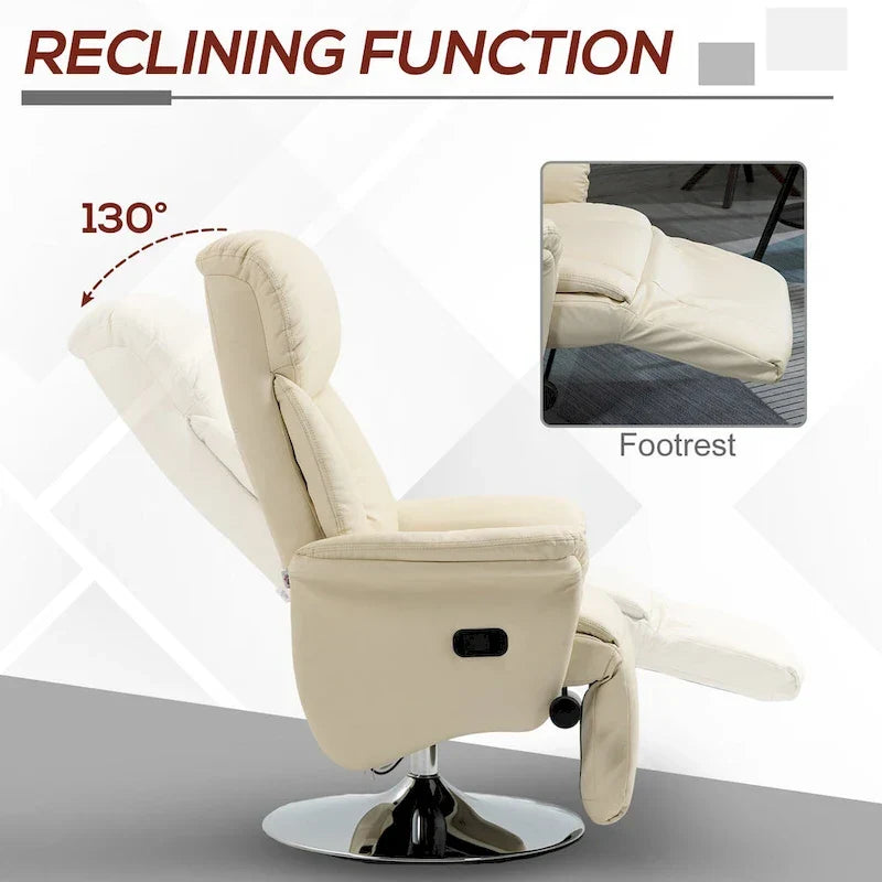 Sillón reclinable manual HOMCOM para adultos, reclinable giratorio ajustable con reposapiés, brazos acolchados