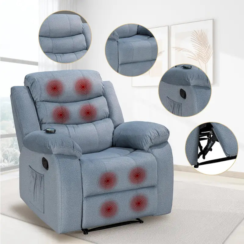 Sillón reclinable suave con función de masaje y calor