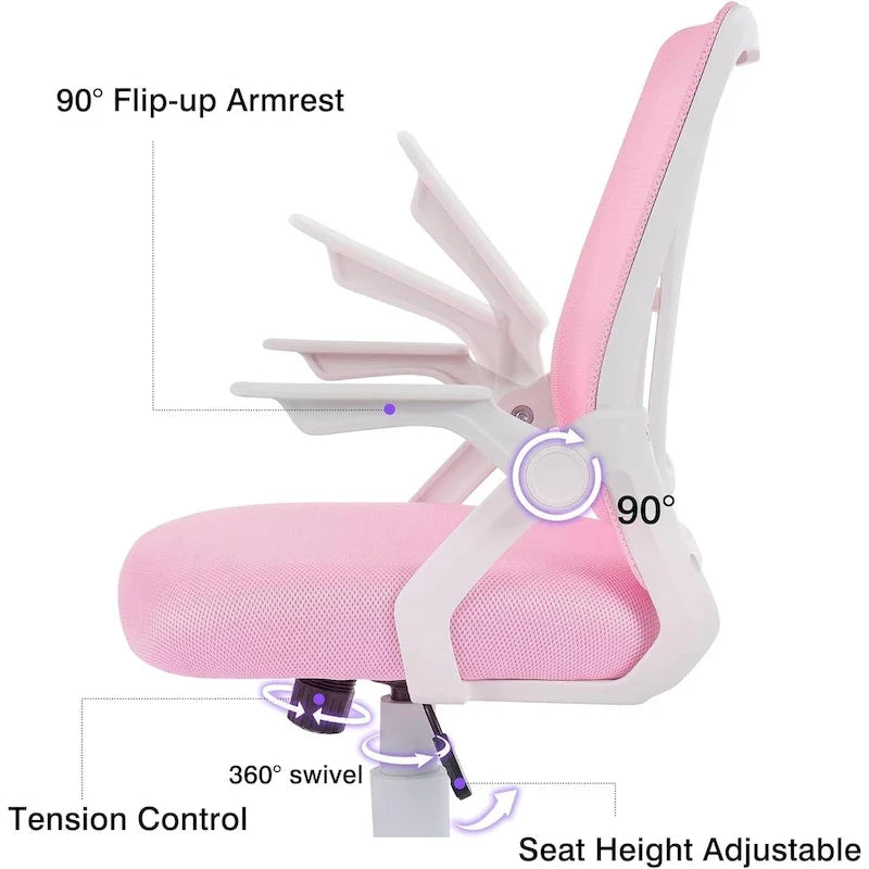 Silla de oficina Javlergo con respaldo medio giratorio y soporte lumbar, silla ergonómica de malla para ordenador con reposabrazos