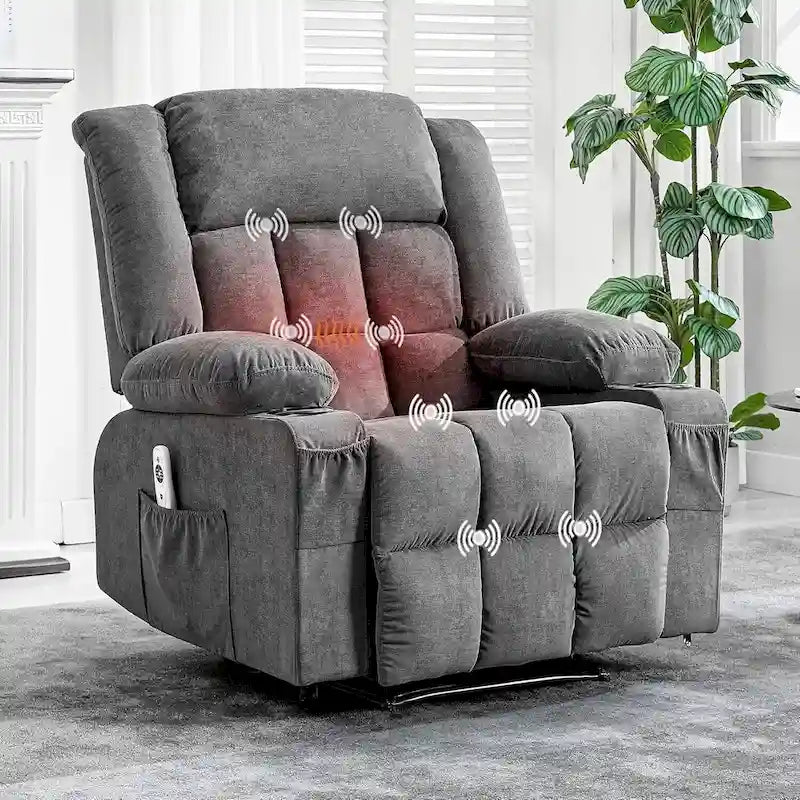 Sillón reclinable con control remoto, calor y masaje