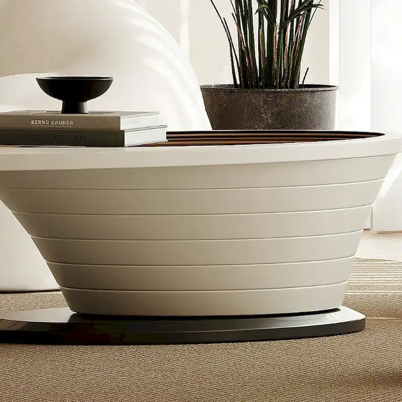 Mesa de centro ovalada moderna minimalista de lujo ligero con tablero de cristal y base gris 51 pulg. - L 51.18' An 25.59' Al 14.37'