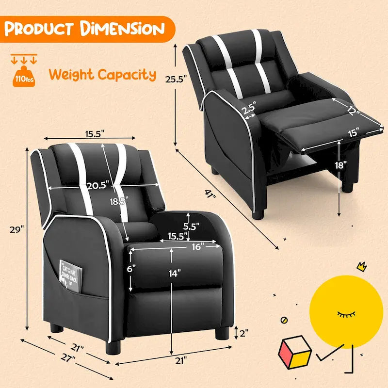 Sillón reclinable para niños Gymax, sofá ergonómico de cuero con reposapiés