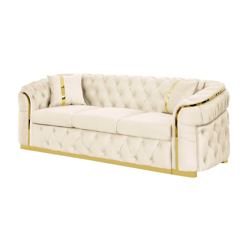 Sofá de 3 plazas Velvet de 90.6 con 2 cojines, cojines de alta densidad, detalles dorados y almohadas