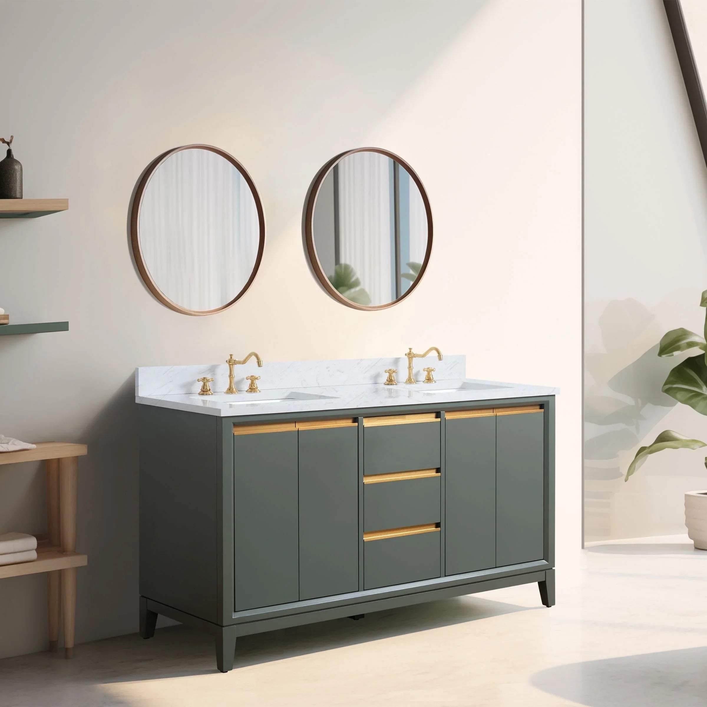 Mueble de baño Vanity Art con lavabo de cerámica y encimera de mármol de ingeniería