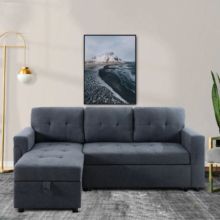 Sofá seccional reversible convertible con cama extraíble, chaise longue con almacenamiento oculto y patas duraderas