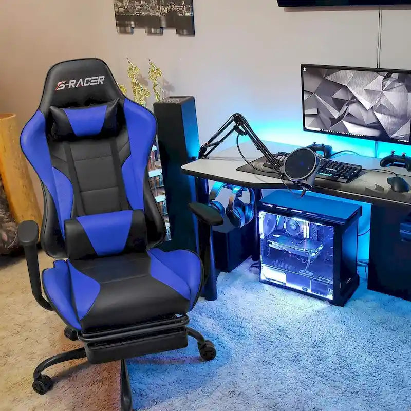 Silla Gamer con Reposapiés - Silla de Escritorio Ergonómica